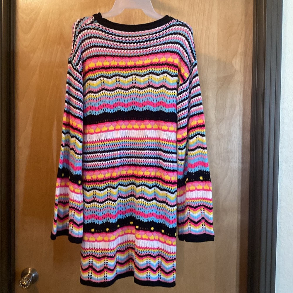 Colorful Striped Crochet Knit Sweater; Size L - Picture 3 of 5